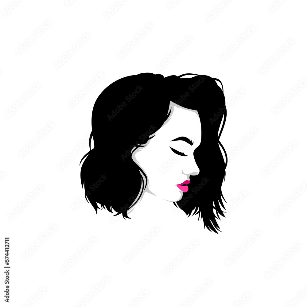 vector classic woman hairstyle with short hair on white background. use for logo or illustration