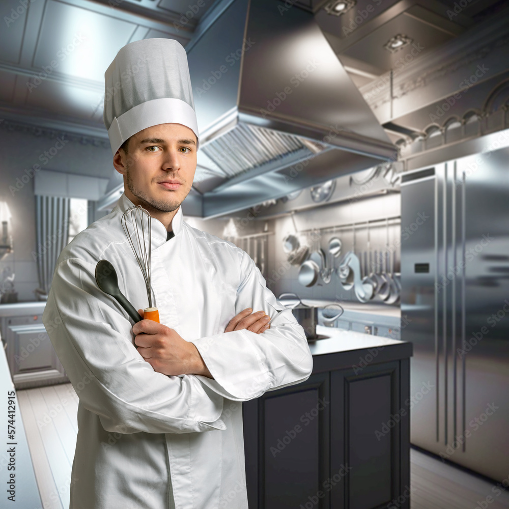 Portrait of a young cook - Background created with artificial intelligence