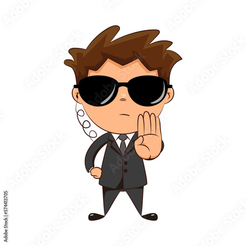 Bodyguard hand stop sign gesture