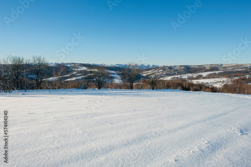 Winter landscape in the mountains, snowy winter landscapes, frosty mornings © mikhailgrytsiv