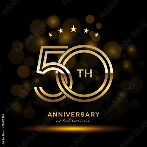 50 year anniversary celebration. Anniversary logo design with double line and golden text concept. Logo Vector Template Illustration