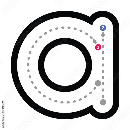 Tracing Alphabet letter a lowercase prewriting dotted line element for kindergarten and preschool kids worksheet for handwriting practice activity