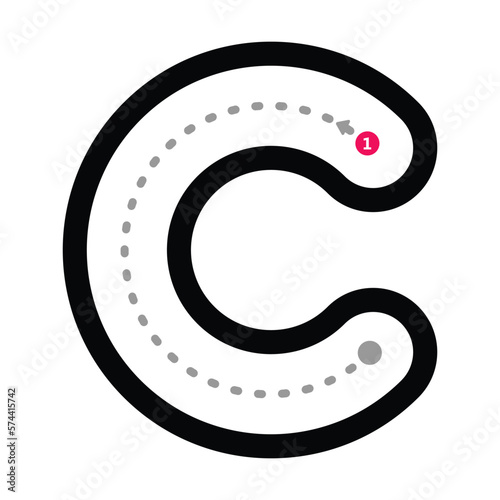 Tracing alphabet letter c lowercase prewriting dotted line element for kindergarten and preschool kids worksheet for handwriting practice activity