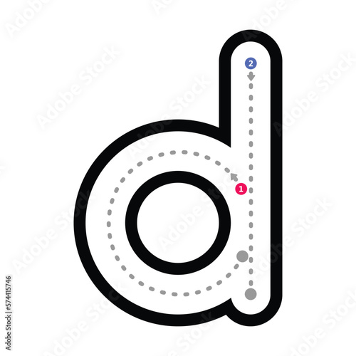 Tracing alphabet letter d lowercase prewriting dotted line element for kindergarten and preschool kids worksheet for handwriting practice activity