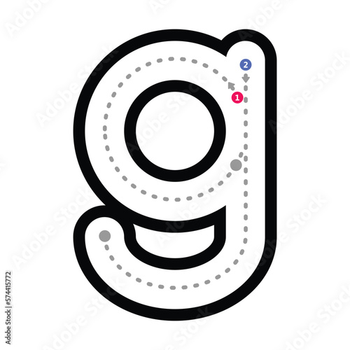 Tracing alphabet letter g lowercase prewriting dotted line element for kindergarten and preschool kids worksheet for handwriting practice activity