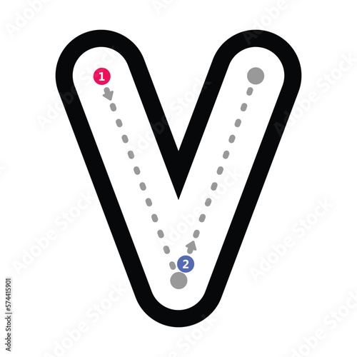 Tracing alphabet letter v lowercase prewriting dotted line element for kindergarten and preschool kids worksheet for handwriting practice activity
