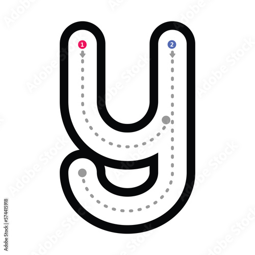 Tracing alphabet letter y lowercase prewriting dotted line element for kindergarten and preschool kids worksheet for handwriting practice activity