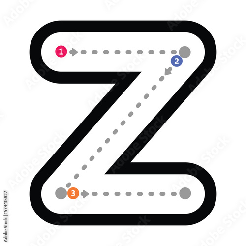 Tracing alphabet letter z lowercase prewriting dotted line element for kindergarten and preschool kids worksheet for handwriting practice activity