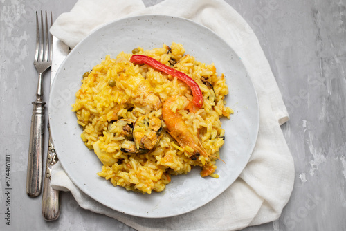 Classic dish of Spain, paella in plate