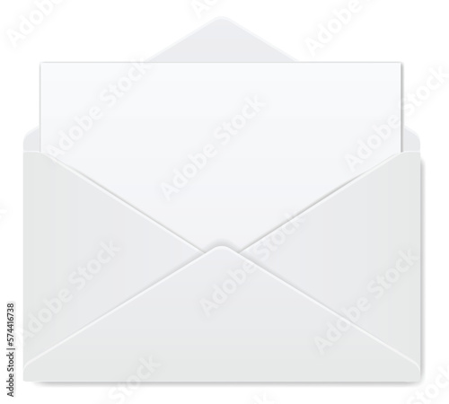 Realistic envelope. Design template for opened realistic mockup. Blank stationery letter unfolded view. White paper envelop for office document or message