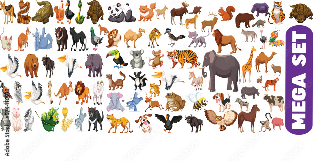 Vecteur Stock Wild Animals Icons Pack collection. Thin line creature ...