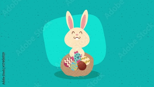 spring eggs painted in nest with rabbit