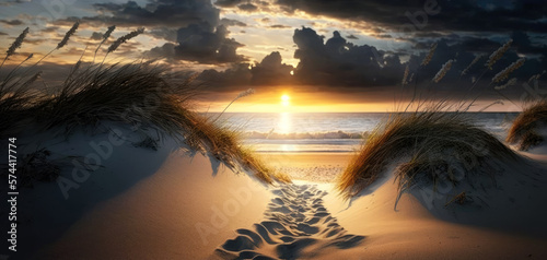 Sunset on a romantic beach - Generative AI