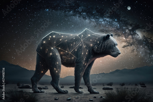 Bear and magic night sky. Illustration AI Generative