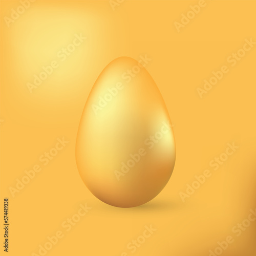 Realistic golden Easter egg on gold background. For postcard, card, invitation, poster, banner template lettering typography. Seasons Greetings. Vector illustration