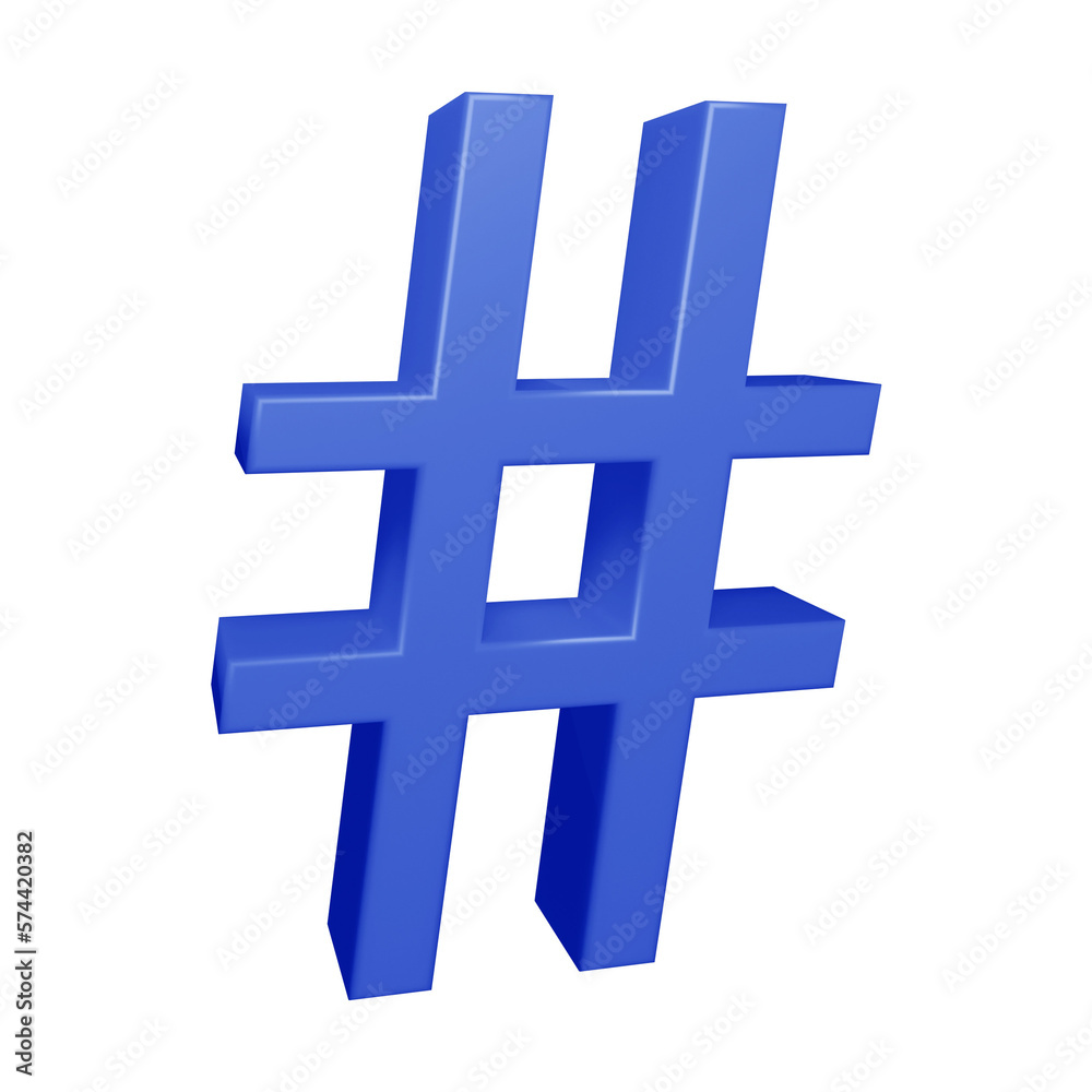 Fototapeta premium Blue hashtag symbol or icon design in 3d rendering 