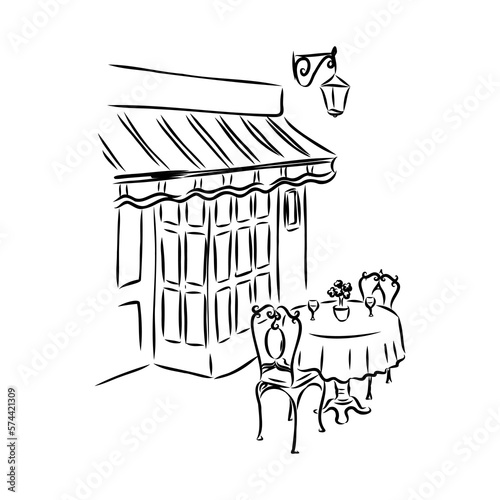 Street cafe in old town vector illustration