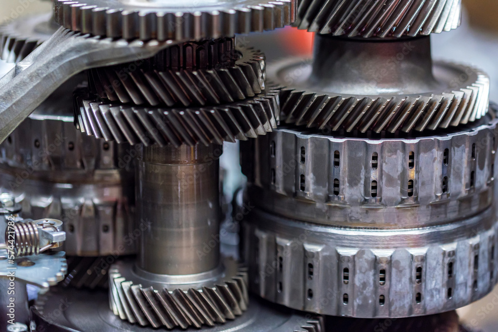 Close-up helical gears in car automatic transmission Close-up helical gears in car automatic transmission