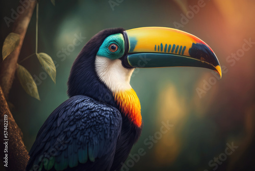 Cute toucan bird. Illustration AI Generative