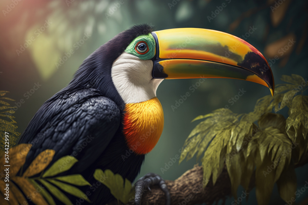 Fototapeta premium Cute toucan bird. Illustration AI Generative