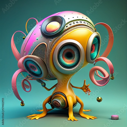 Lustige Alien Krake cartoon Figur, 3D Grafik, ai generativ