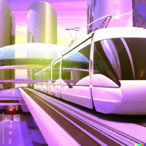 Urban mobility future - tram, metro, subway in futuristic city