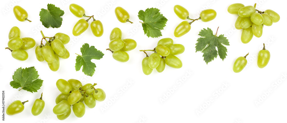 green grapes isolated on the white background with copy space for your text. Top view. Flat lay pattern green grapes isolated on the white background with copy space for your text. Top view. Flat lay pattern