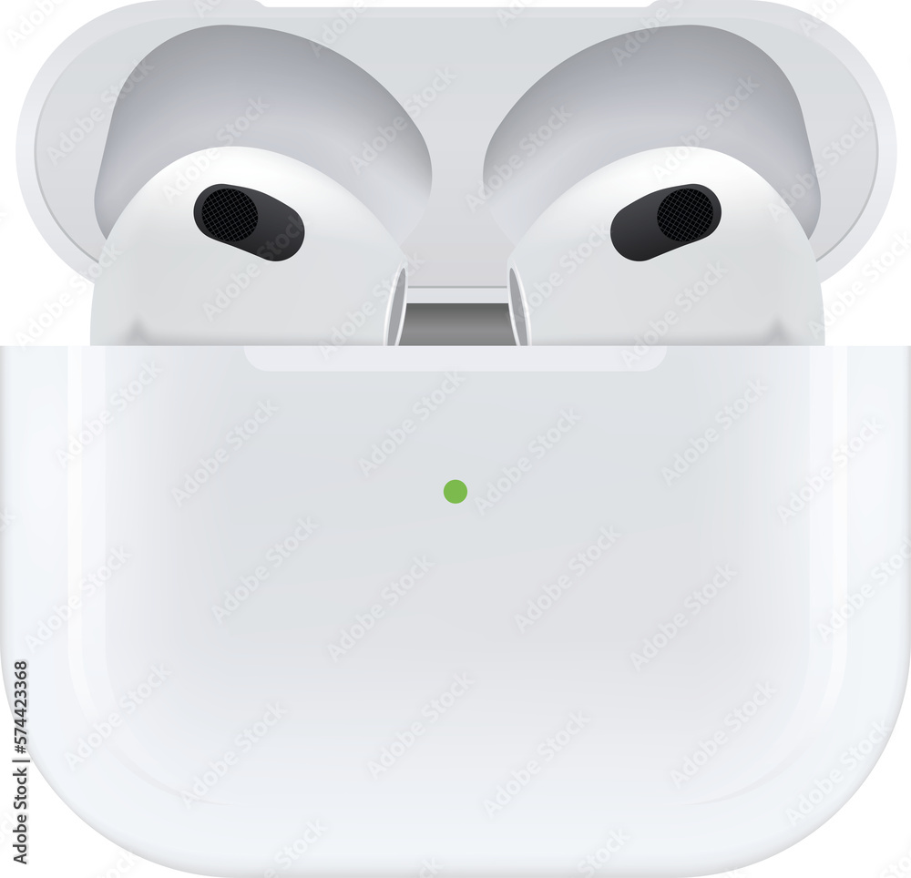 White wireless headphones Apple AirPods Pro png, on white background.  Realistic png. Stock Photo | Adobe Stock