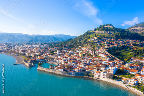 View of of Nafpaktos  Lepanto with the fortress  Greece.