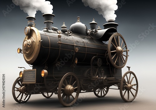 Ancient Historical Car with Steam Power, Generative AI Illustration