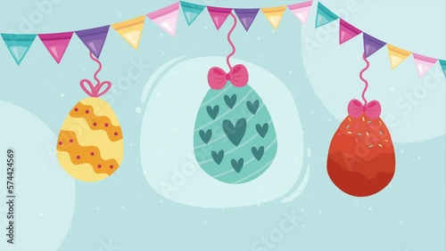 spring eggs painted with garlands animation