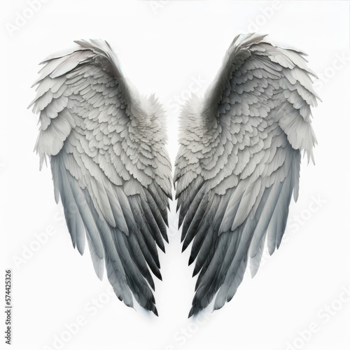Angel wings isolated on white. Illustration AI Generative