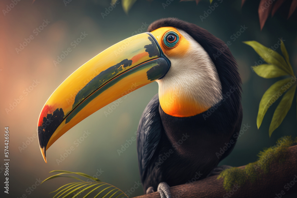 Cute toucan bird. Illustration Generative AI Cute toucan bird. Illustration Generative AI