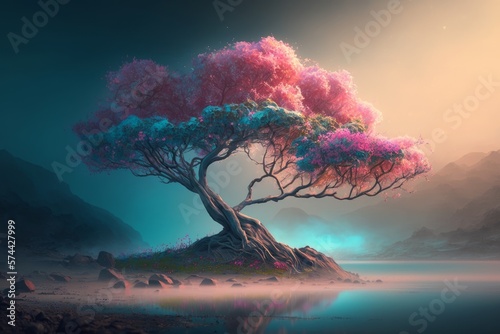 Cherrytree on an Island | AI generated | Wallpaper photo