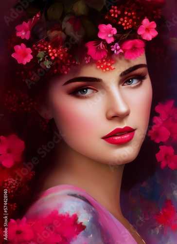 Painting of a beautiful woman's face, Portrait of a beautiful woman