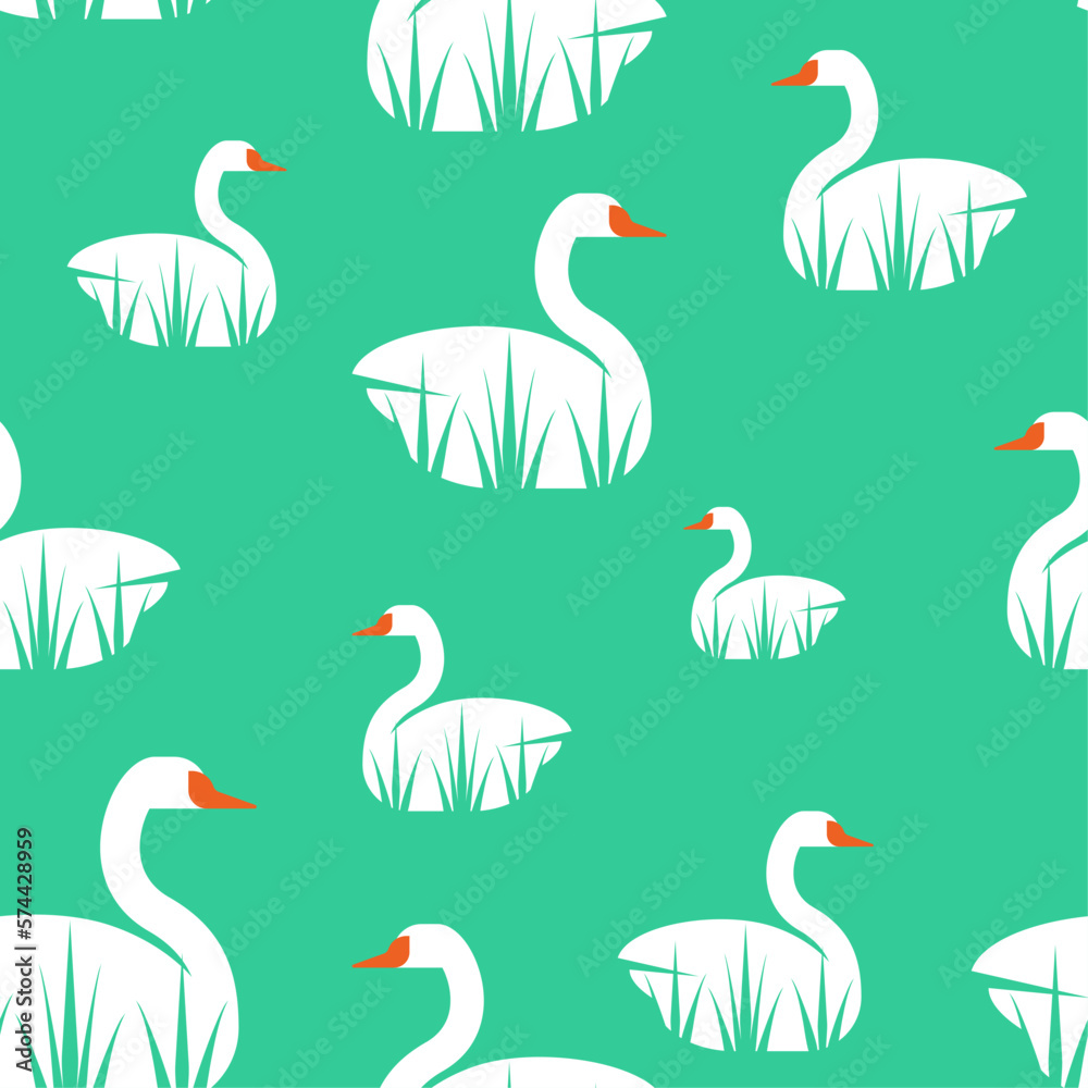 Obraz premium Swan pattern seamless. Baby fabric texture. Vector background