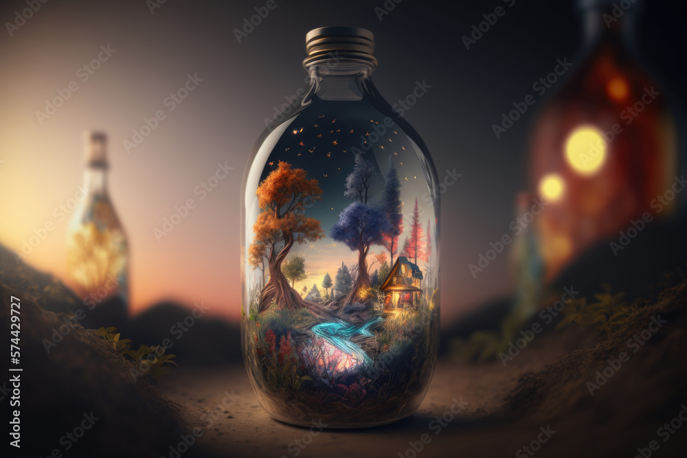 World in glass bottle. Illustration AI Generative World in glass bottle. Illustration AI Generative