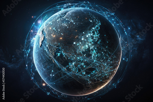 Global communication network concept. Illustration AI Generative