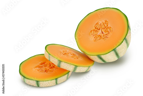 Cantaloupe melon isolated on white background with full depth of field,