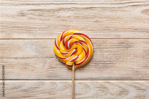 Set of colorful lollipops on colored background. Summer concept. Party Happy Birthday or Minimalist Concept