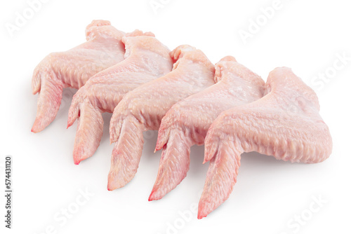 Raw chicken wings isolated on white background with full depth of field