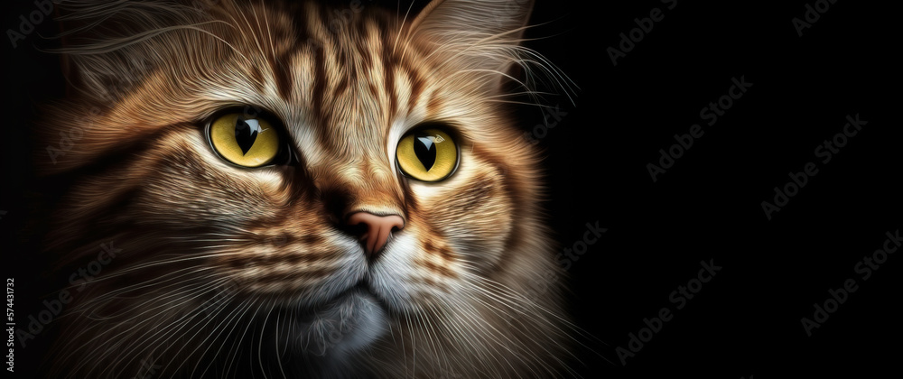 Close up of a orange cat, Image showing close up of a big orange cats yellow eyes on black background. Image created with generative ai Close up of a orange cat, Image showing close up of a big orange cats yellow eyes on black background. Image created with generative ai
