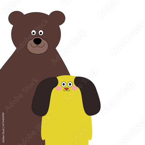 Cute Brown Bear and Yellow Dog Detail Illustration