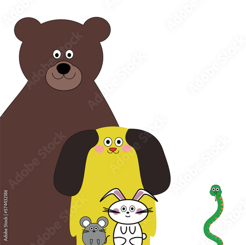 Dog Bear Snake Mouse  and Rabbit Detail Illustration