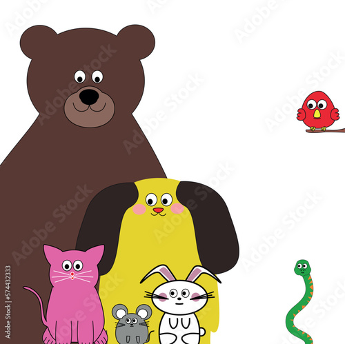 Happy Dog Bear Cat Bird Snake Mouse  and Rabbit  Illustration