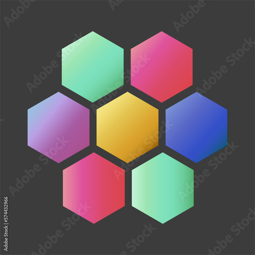 abstract illustration hexagons with gradients of different colors are folded in the form of a mosaic