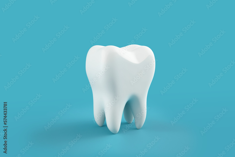 3d white tooth isolated on a blue background. Created with generative AI technology. 3d white tooth isolated on a blue background. Created with generative AI technology.