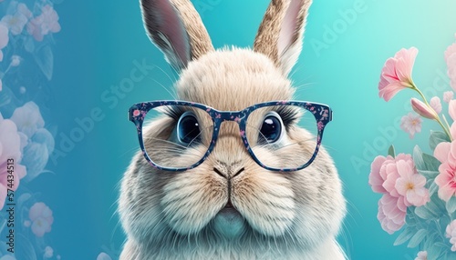 Easter Bunny with Glasses: Fluffy and Colorful. Generative AI