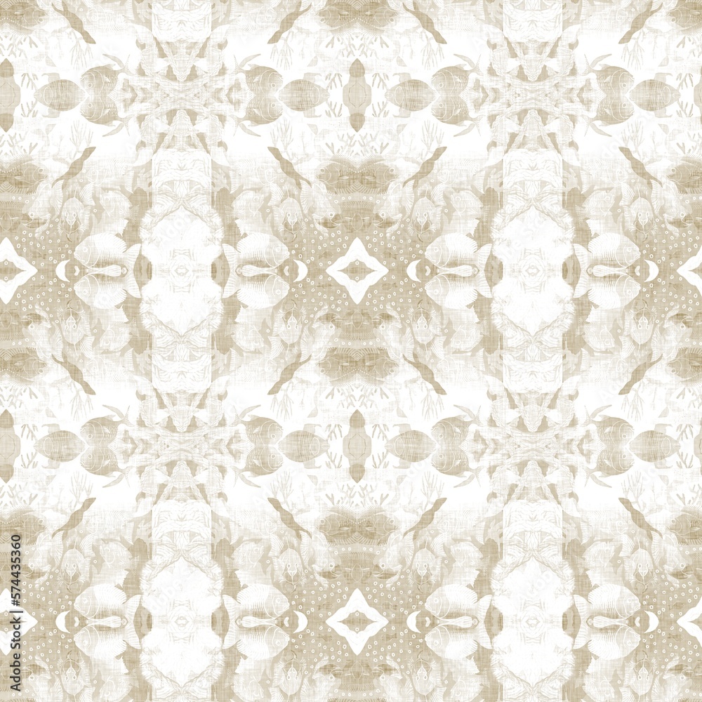 Ecru natural linen effect patterned coastal geo background. Seamless coastal blur cream cloth effect geometric mosaic effect. Beach cottage style fabric repeat. Ecru natural linen effect patterned coastal geo background. Seamless coastal blur cream cloth effect geometric mosaic effect. Beach cottage style fabric repeat.