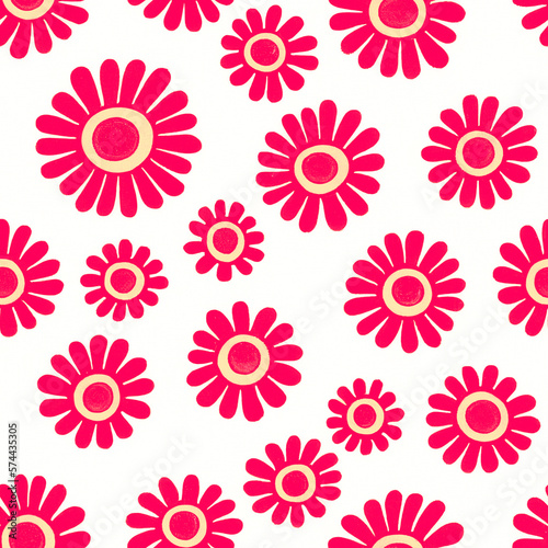 Flowers seamless pattern. Abstract floral minimal design illustration. Trendy colorful summer red flowers on white background. Modern floral pattern tile for fashion textile fabric, cloth, decor